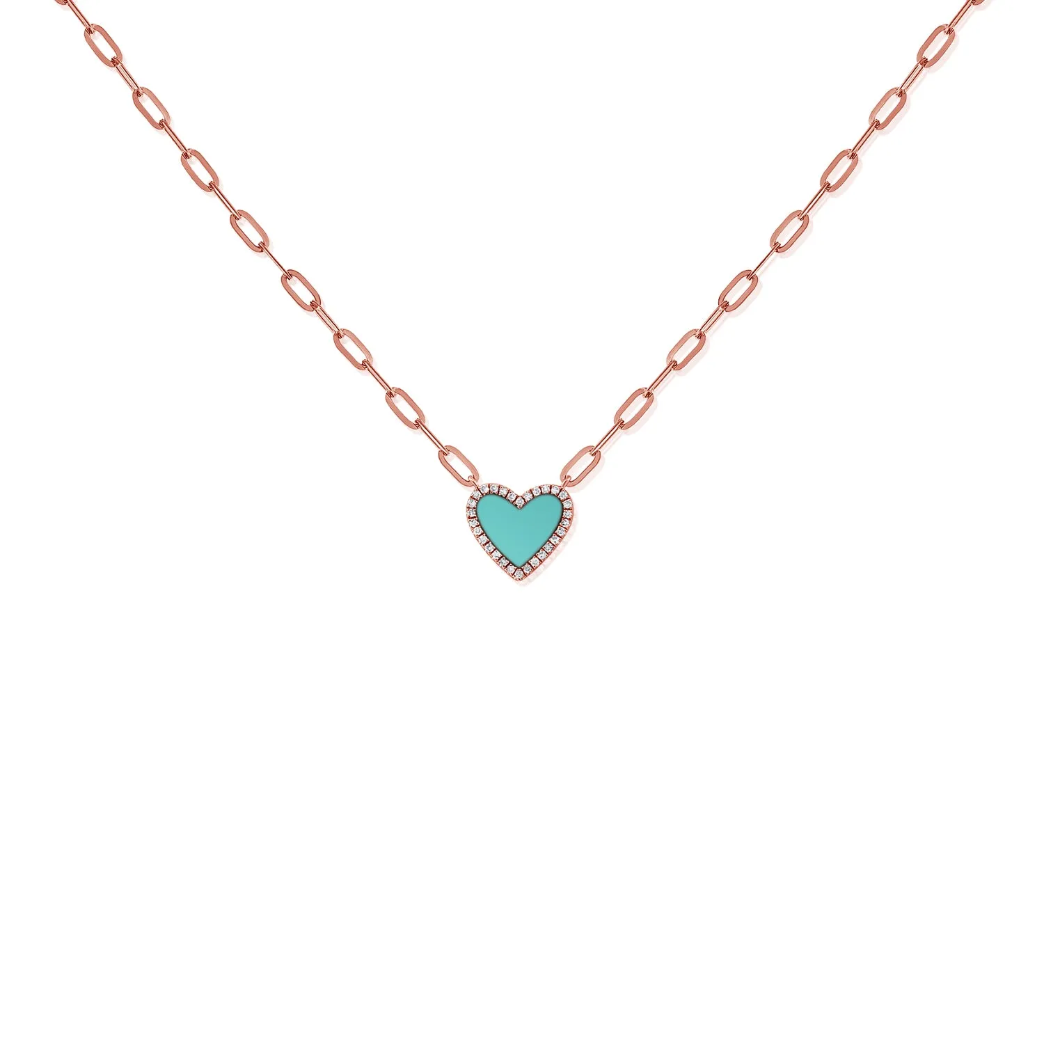 14K Gold Turquoise & Diamond Heart Necklace