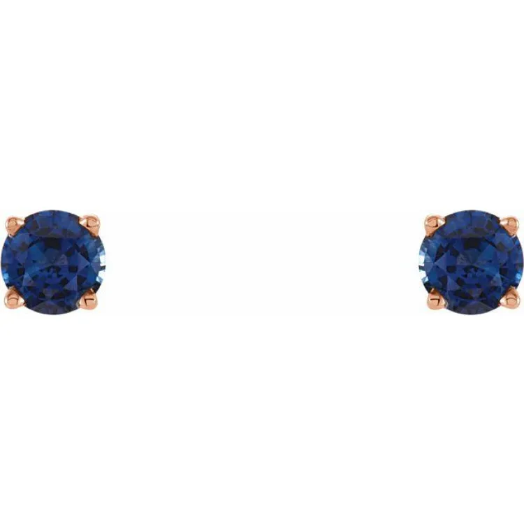 14K Rose 4 mm Lab-Grown Blue Sapphire Stud Earrings with Friction Post