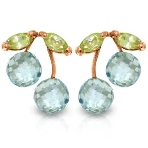 14K Solid Rose Gold Earrings w/ Blue Topaz & Peridots