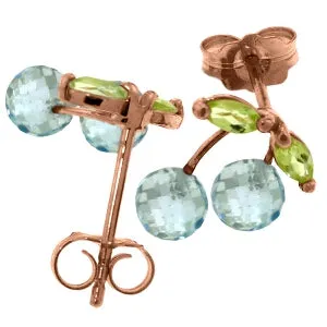 14K Solid Rose Gold Earrings w/ Blue Topaz & Peridots