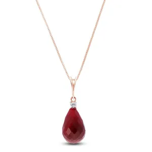 14K Solid Rose Gold Natural Diamond & Ruby Necklace Jewelry