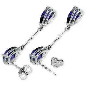 14K Solid White Gold Diamonds & Sapphires Dangling Earrings