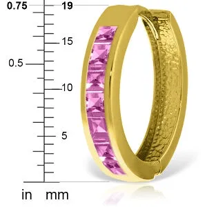 14K Solid Yellow Gold Hoop Huggie Earrings w/ Pink Sapphires
