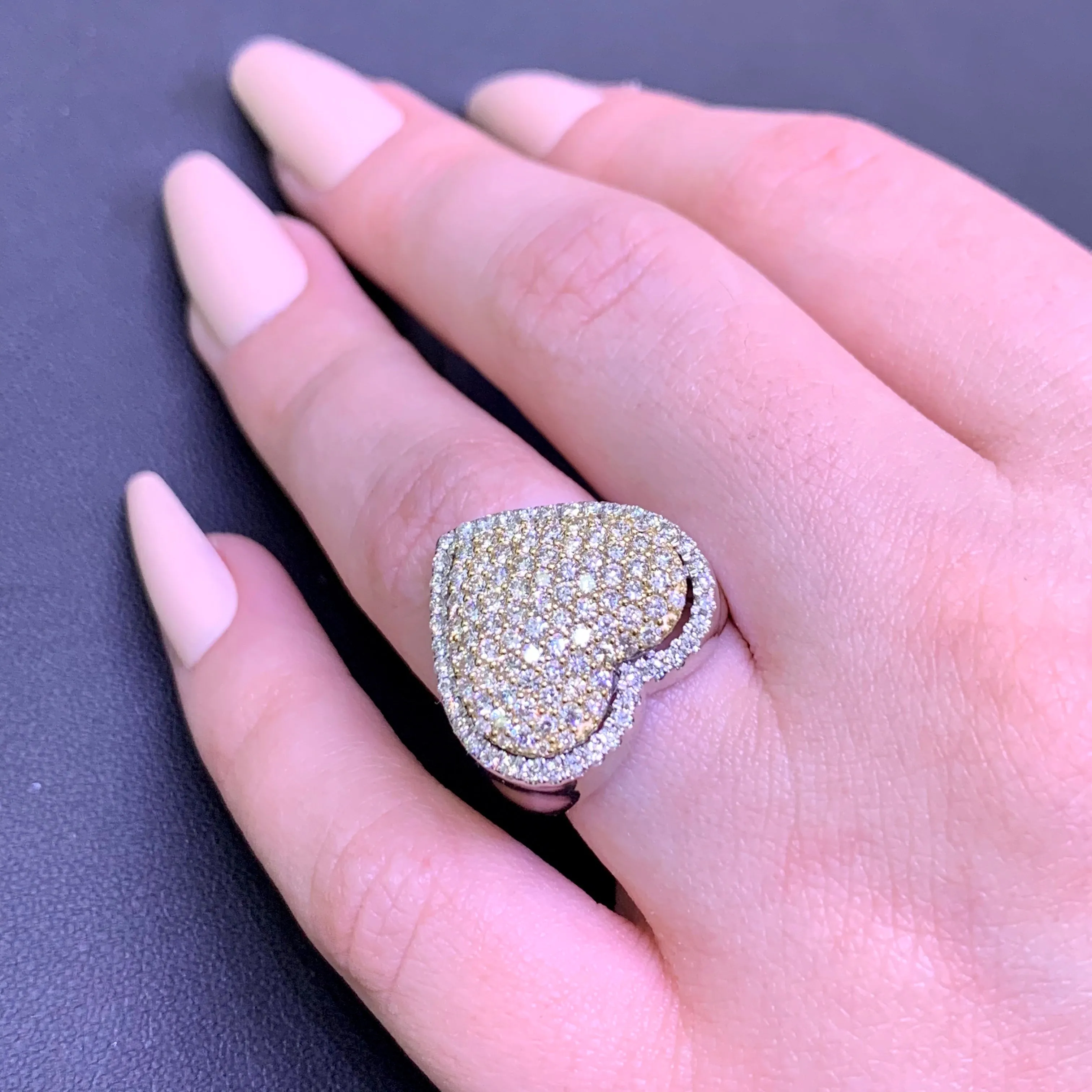 14k Two-tone Gold Big Heart Diamond Ring (unisex)