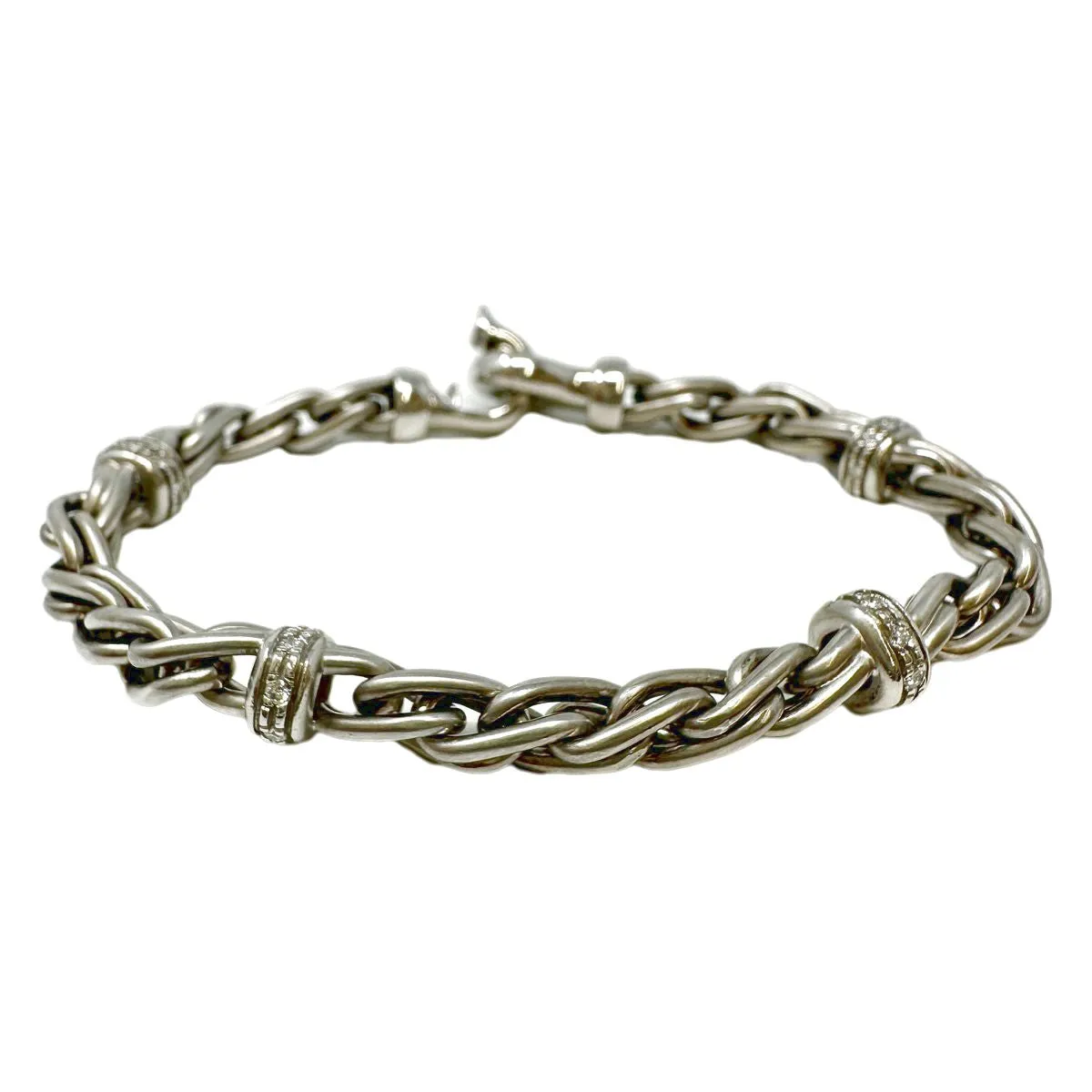 14K White Gold Bracelet with 4 Diamond Studded Rondelles