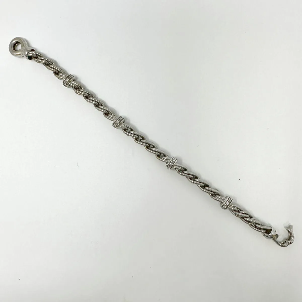 14K White Gold Bracelet with 4 Diamond Studded Rondelles