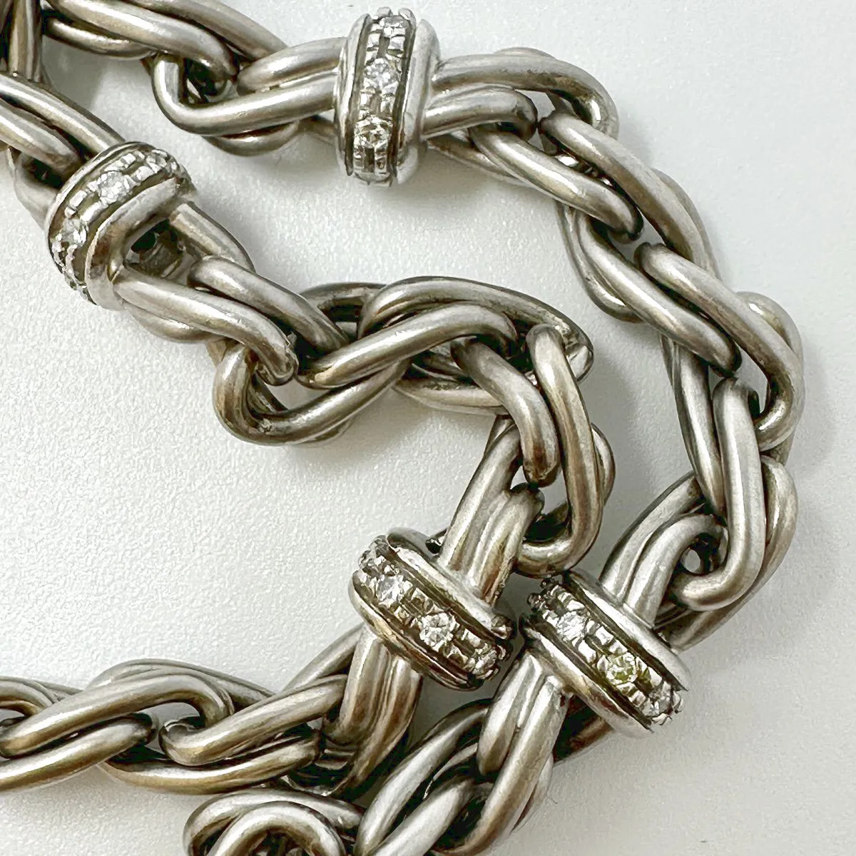 14K White Gold Bracelet with 4 Diamond Studded Rondelles