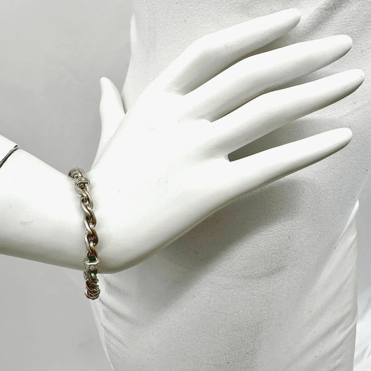 14K White Gold Bracelet with 4 Diamond Studded Rondelles