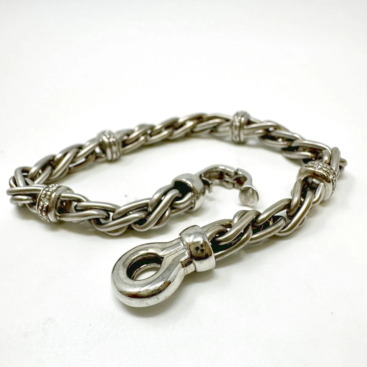 14K White Gold Bracelet with 4 Diamond Studded Rondelles