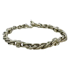 14K White Gold Bracelet with 4 Diamond Studded Rondelles