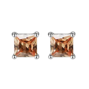 14k White Gold Plated 1/2 Carat Square Created Champagne Sapphire Stud Earrings