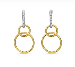 14k Yellow & White Gold Diamond Circle Link Dangle Earrings (I8670)