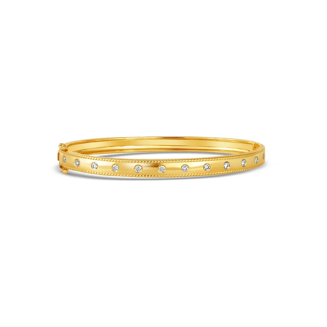 14K Yellow Gold Clasped Bangle with Flush Set Diamonds
