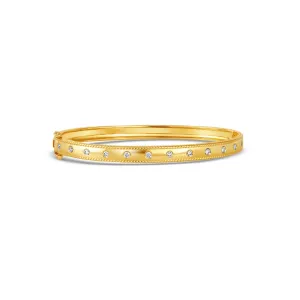 14K Yellow Gold Clasped Bangle with Flush Set Diamonds
