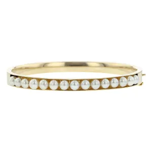 14K Yellow Gold Cultured Pearl Bangle Bracelet