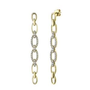 14K Yellow Gold Diamond Link Dangle Earrings
