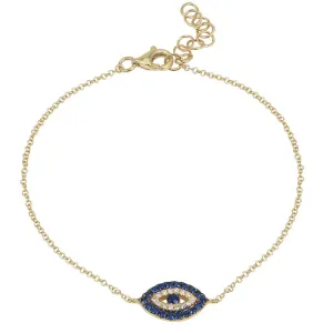 14k Yellow Gold Evil Eye Diamond & Sapphire Gemstone Bracelet