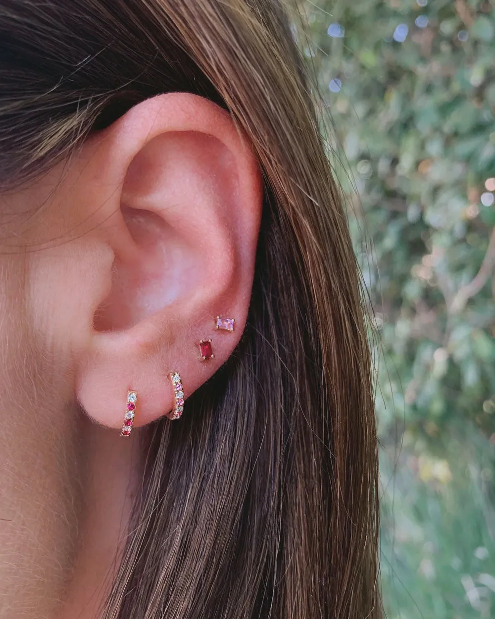 14k Yellow Gold Pink Sapphire Stud Earrings