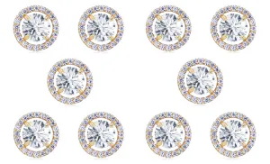 14k Yellow Gold Plated 1/2Ct Round White Sapphire Set Of Five Halo Stud Earrings