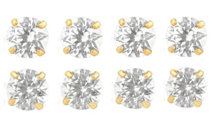 14k Yellow Gold Plated 1/2Ct Round White Sapphire Set Of Four Stud Earrings