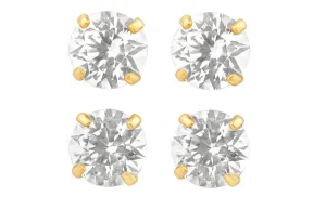 14k Yellow Gold Plated 4mm 1/2Ct Round White Sapphire Set Of Two Stud Earrings
