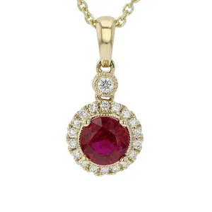 14K Yellow Gold Ruby with Diamonds Pendant Necklace