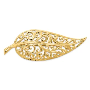 14k Yellow Gold Solid Polished Finish Women's Fancy Filigree Leaf Design Brooch