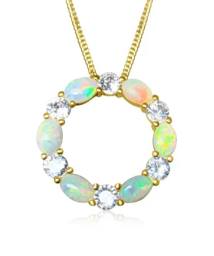 14kt Yellow Gold Circle of Life Opal and Sapphire pendant