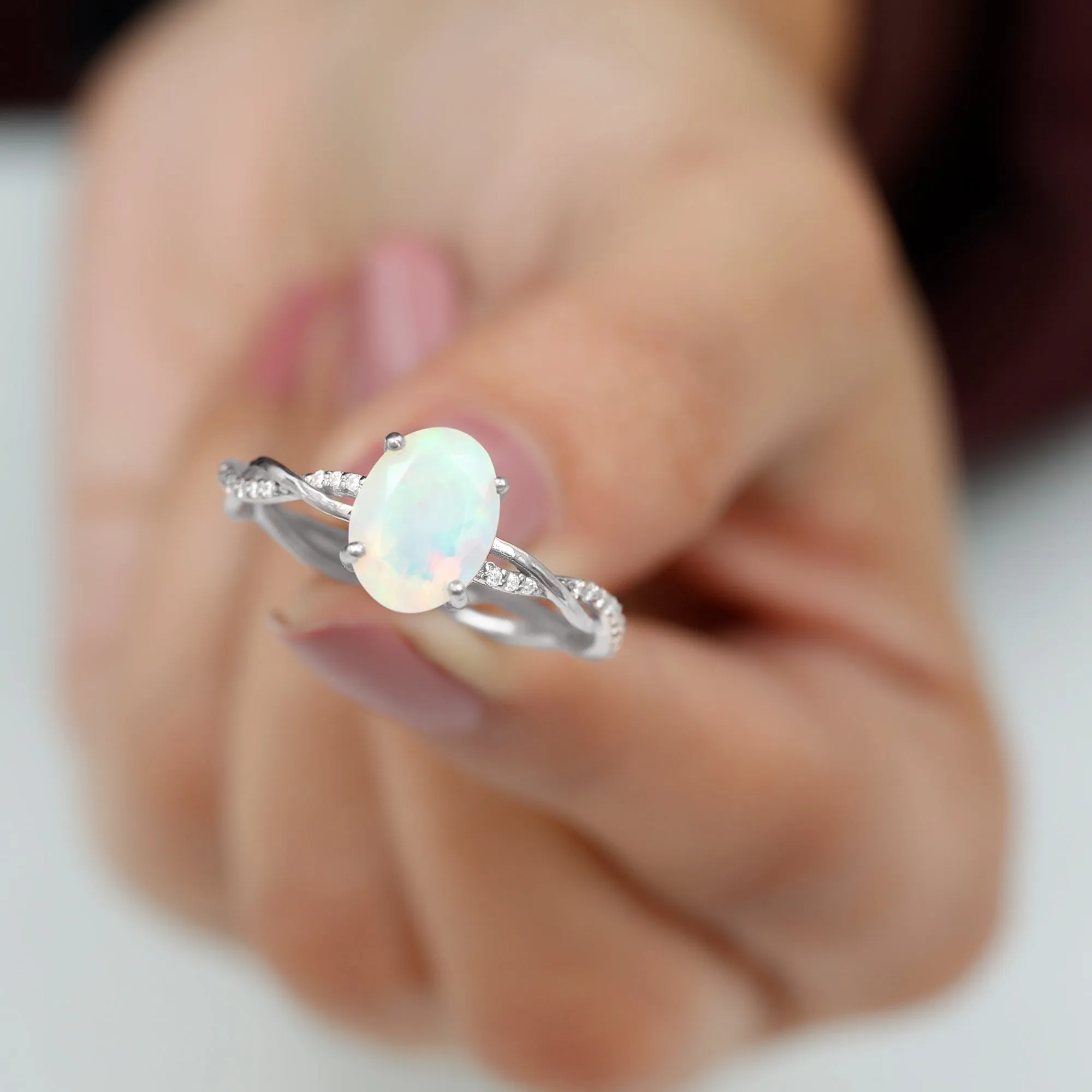 1.5 CT Oval Ethiopian Opal and Diamond Braided Ring