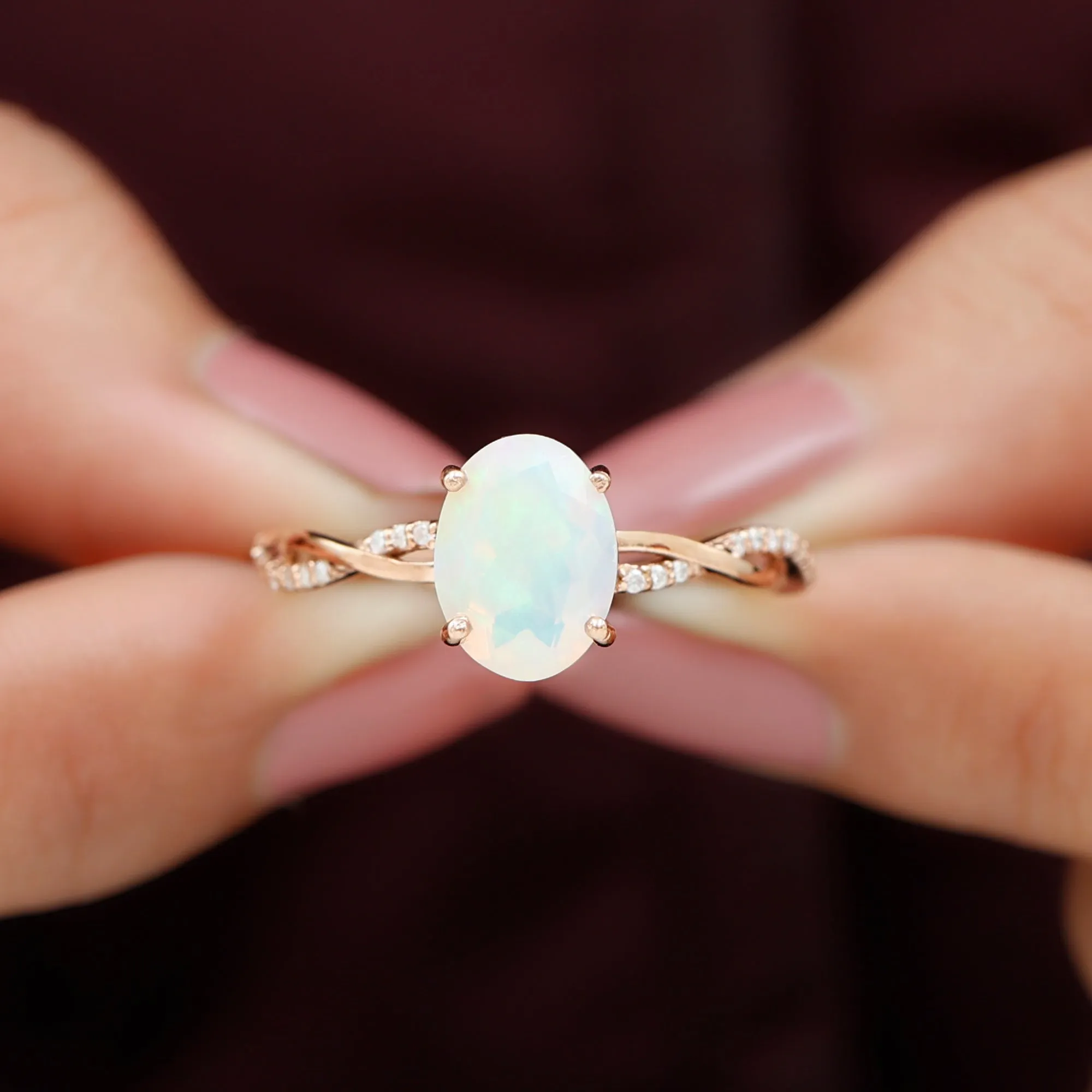 1.5 CT Oval Ethiopian Opal and Diamond Braided Ring