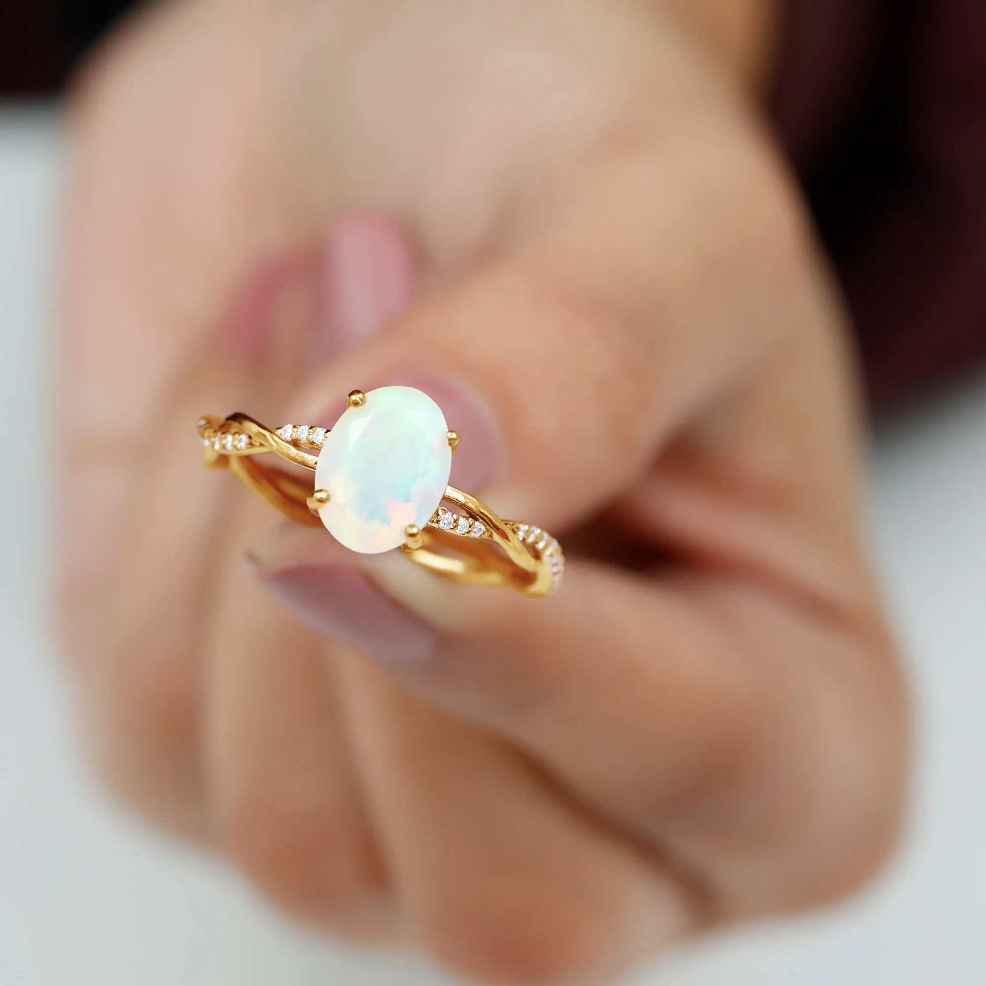 1.5 CT Oval Ethiopian Opal and Diamond Braided Ring