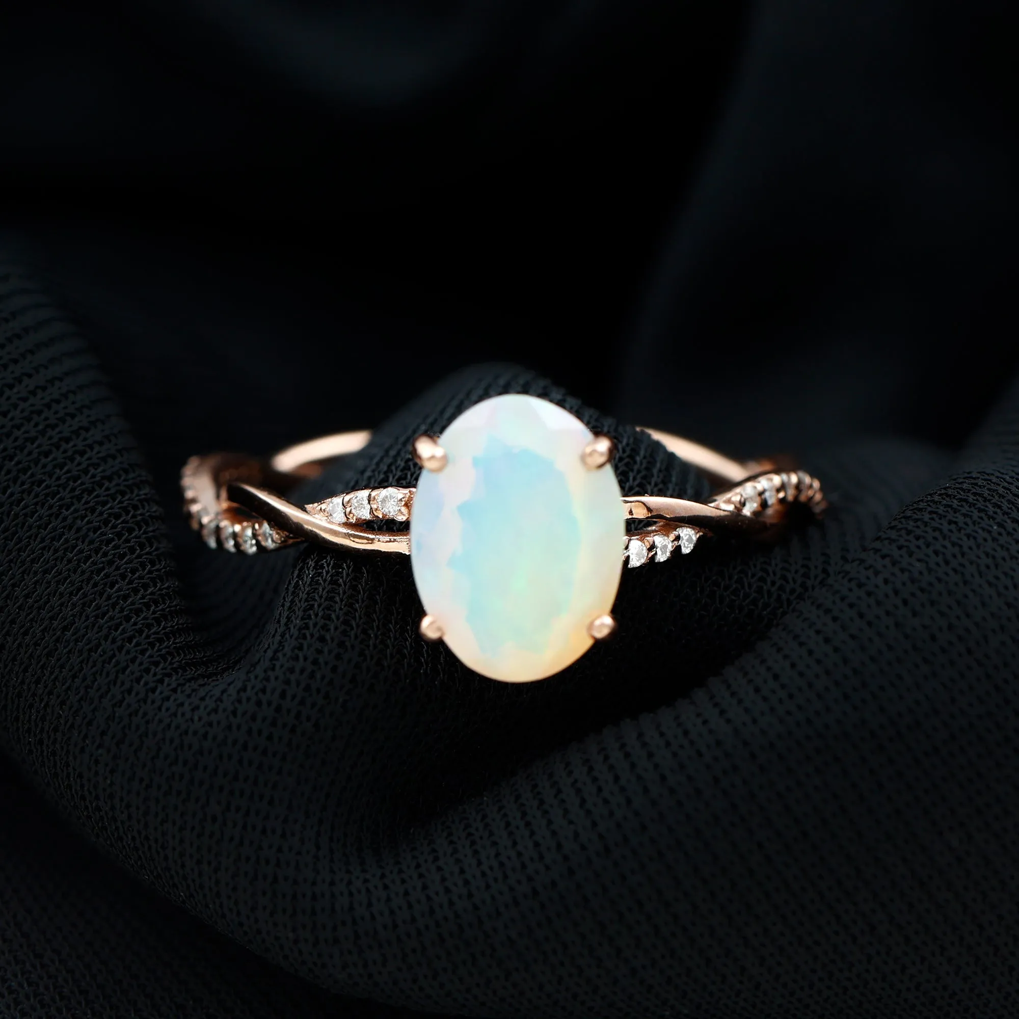 1.5 CT Oval Ethiopian Opal and Diamond Braided Ring