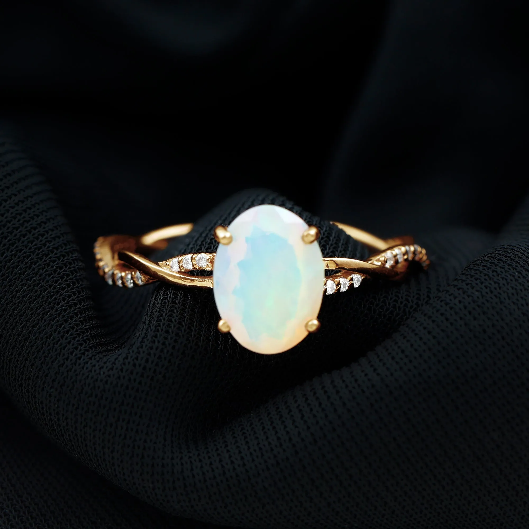 1.5 CT Oval Ethiopian Opal and Diamond Braided Ring