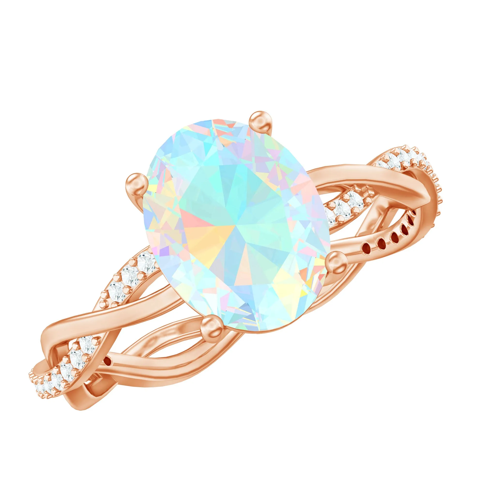 1.5 CT Oval Ethiopian Opal and Diamond Braided Ring