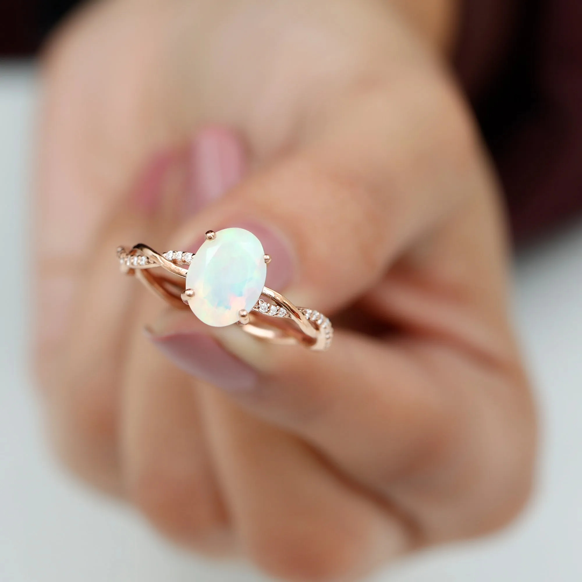 1.5 CT Oval Ethiopian Opal and Diamond Braided Ring