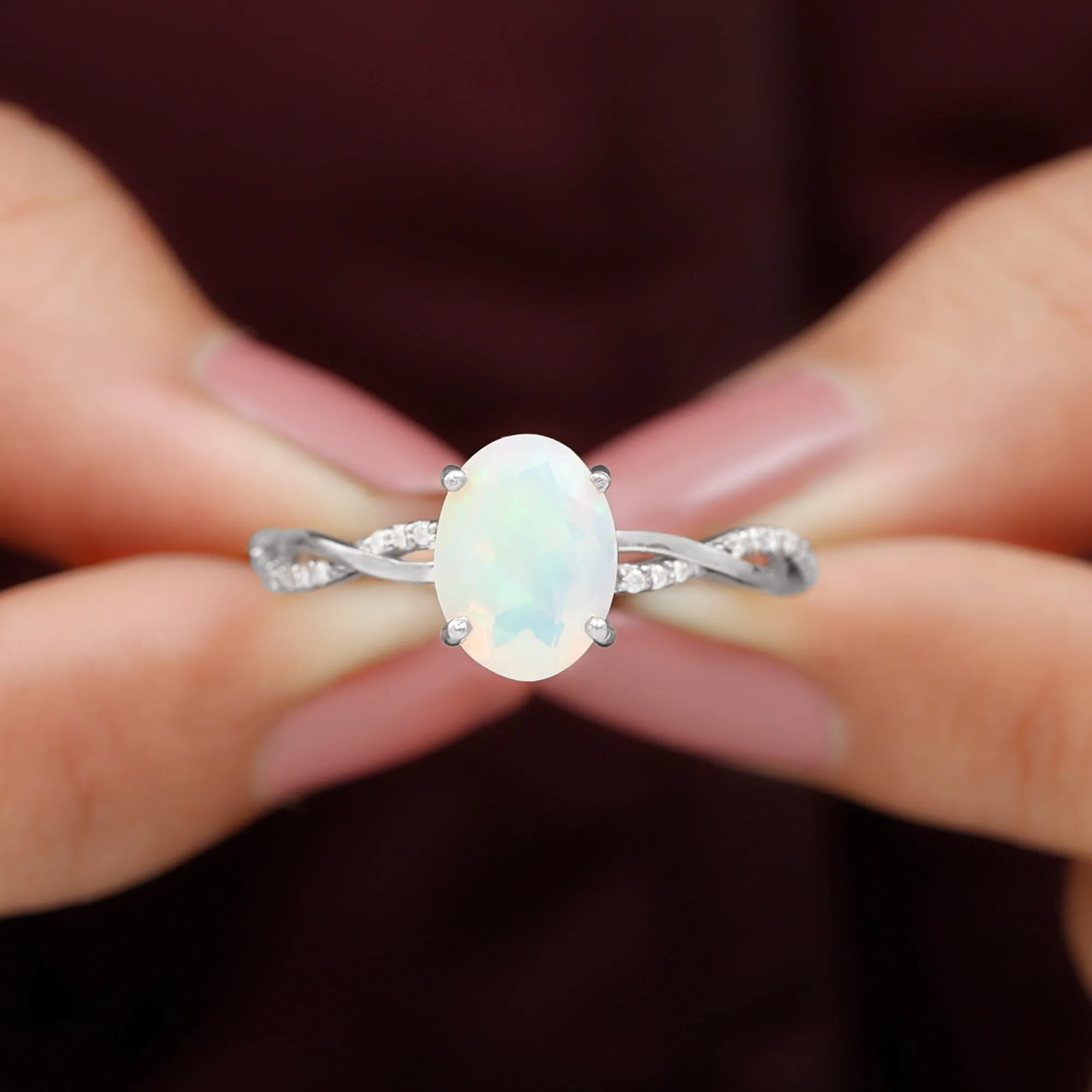 1.5 CT Oval Ethiopian Opal and Diamond Braided Ring