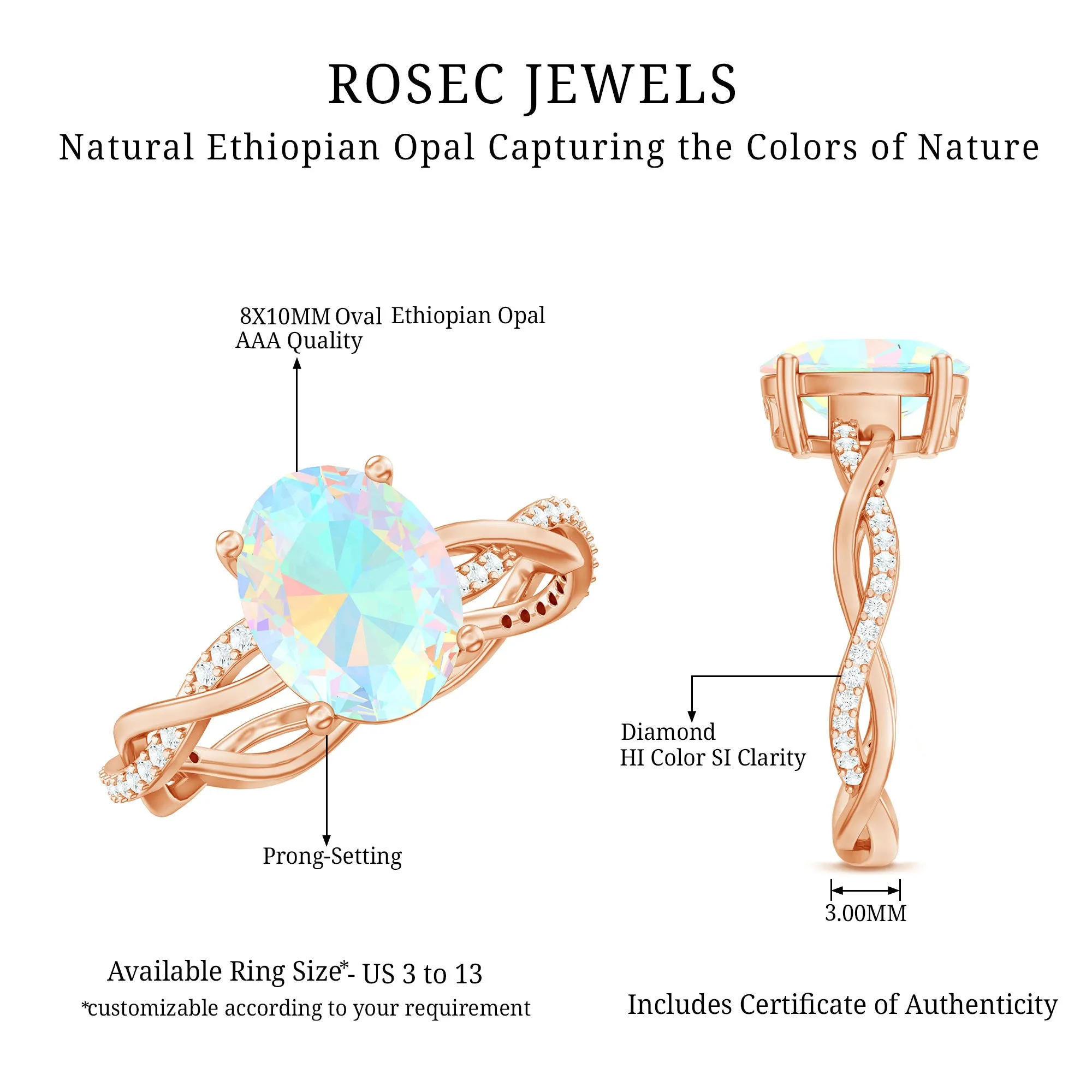 1.5 CT Oval Ethiopian Opal and Diamond Braided Ring