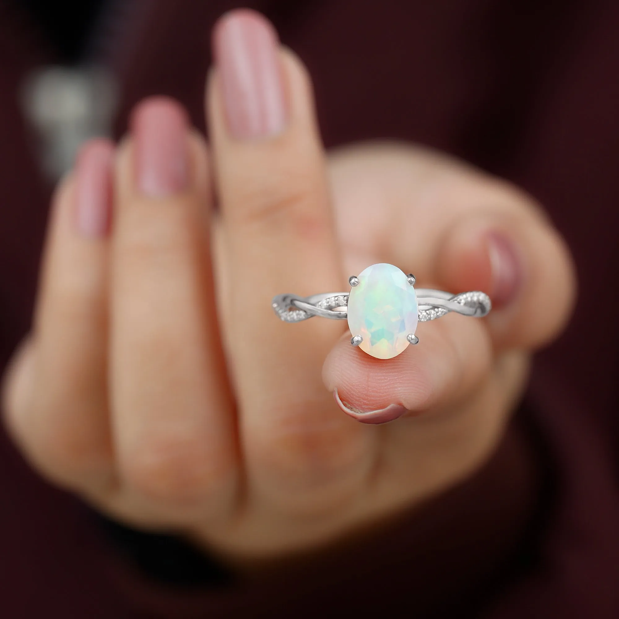 1.5 CT Oval Ethiopian Opal and Diamond Braided Ring