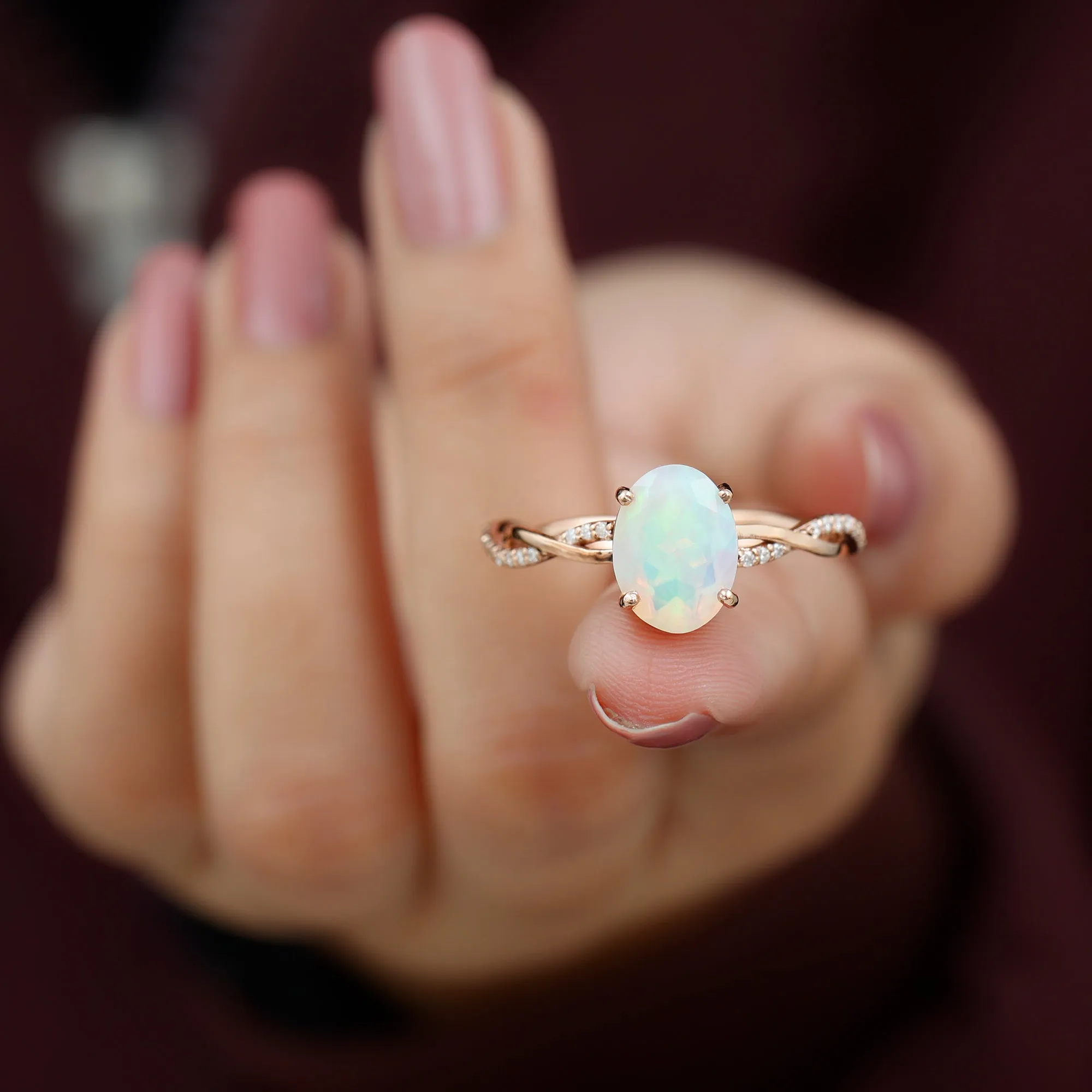 1.5 CT Oval Ethiopian Opal and Diamond Braided Ring