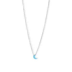 16"   2" Rhodium Plated Synthetic Opal Moon Necklace