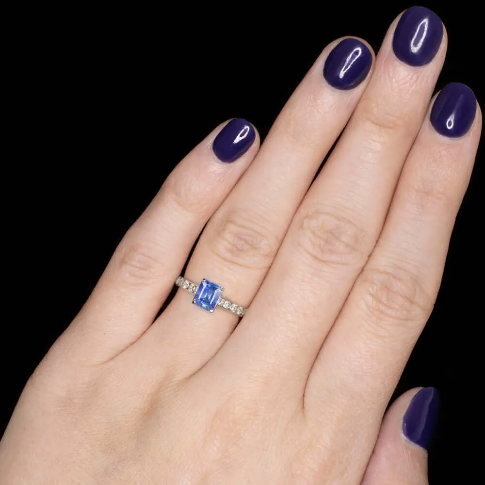 1.73ct SAPPHIRE NATURAL DIAMOND RING EMERALD CUT 14k WHITE GOLD COCKTAIL NATURAL