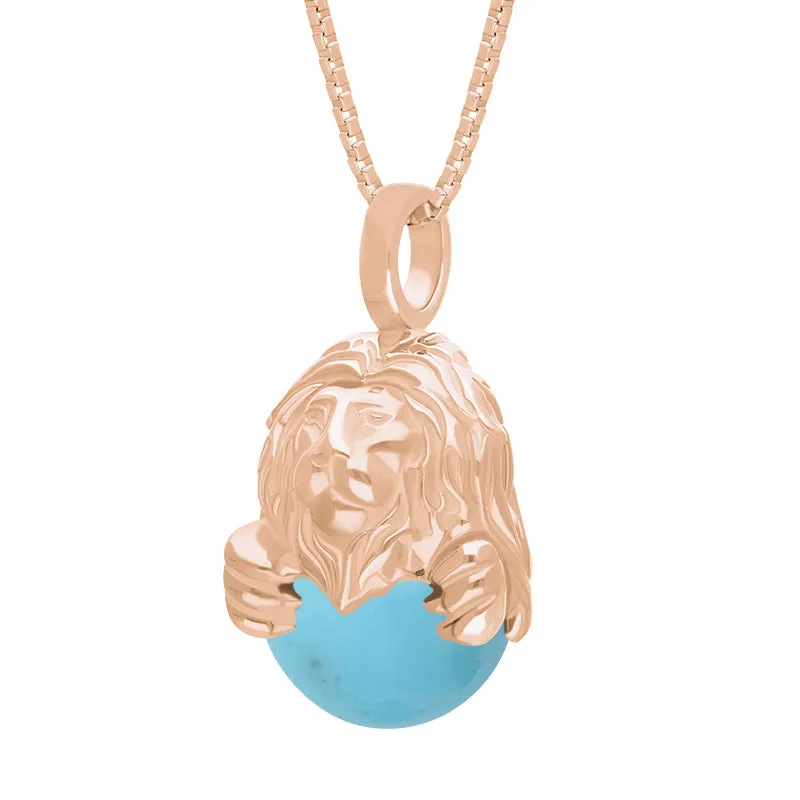 18ct Rose Gold Turquoise Zodiac Leo 10mm Bead Pendant
