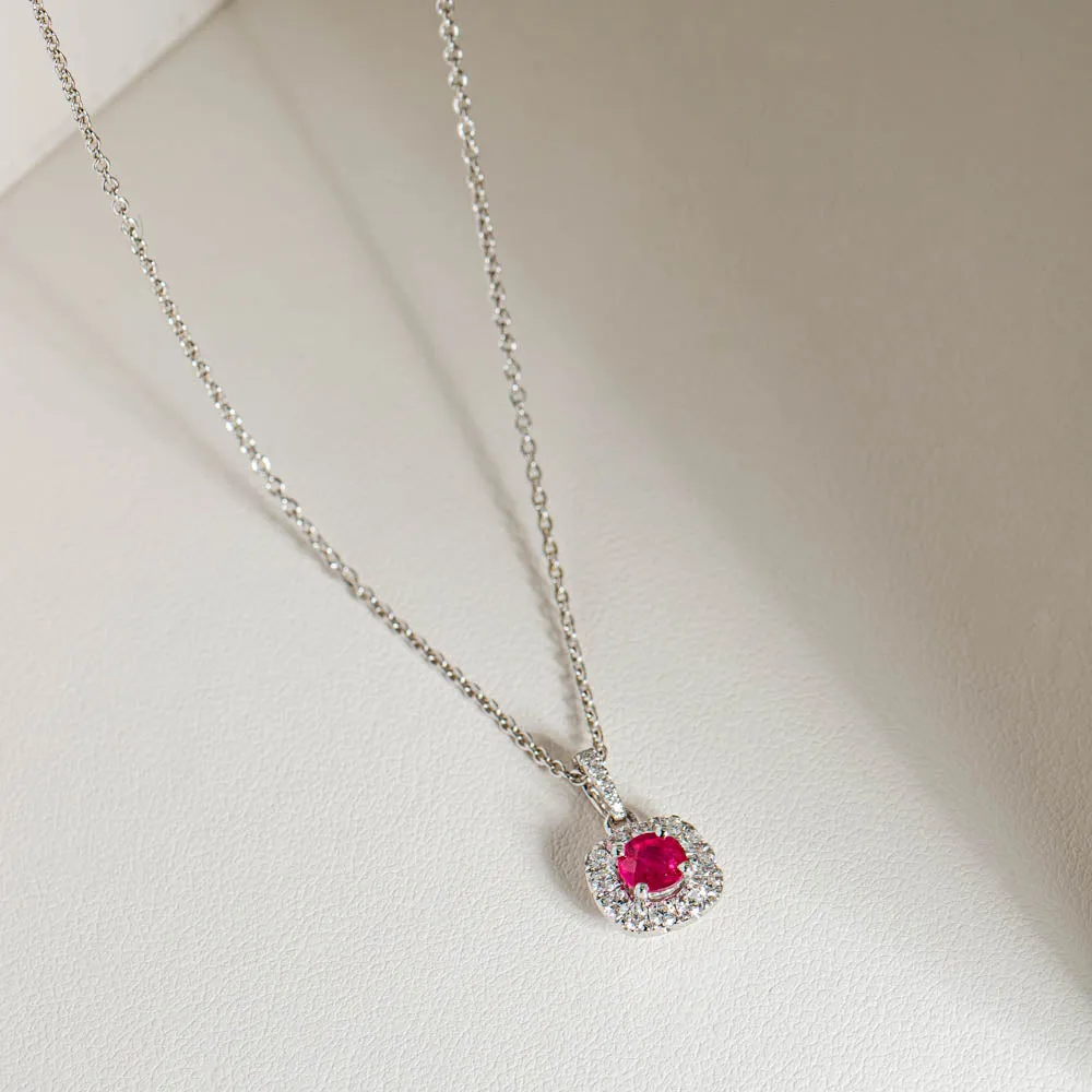 18ct White Gold .57ct Ruby & Diamond Pendant