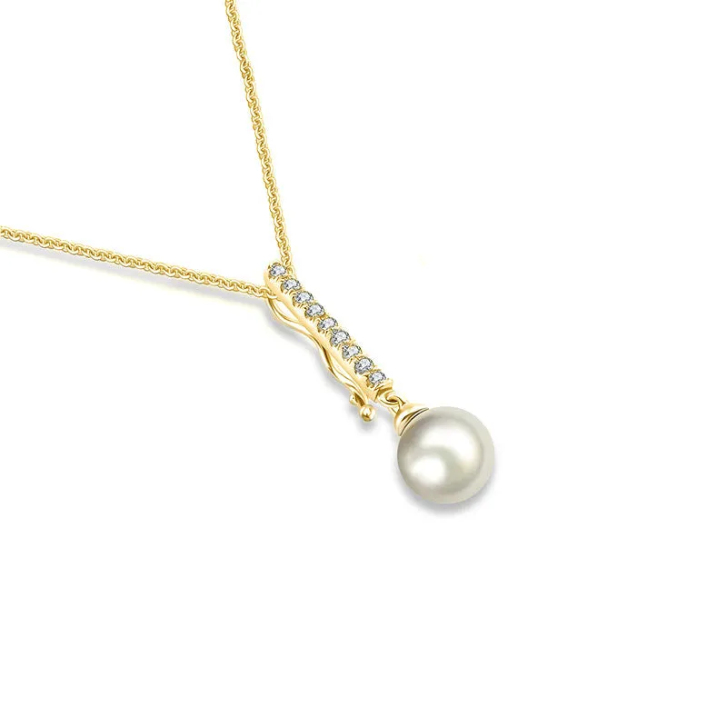 18k Gold 2 ways Line Shaped Diamond Necklace with Pearl