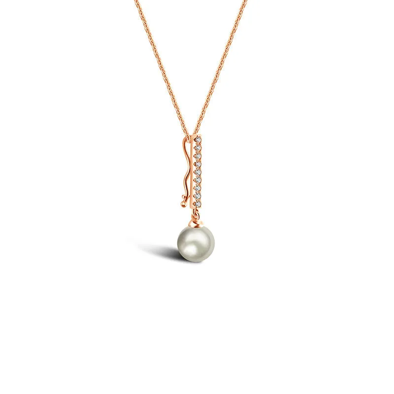 18k Gold 2 ways Line Shaped Diamond Necklace with Pearl