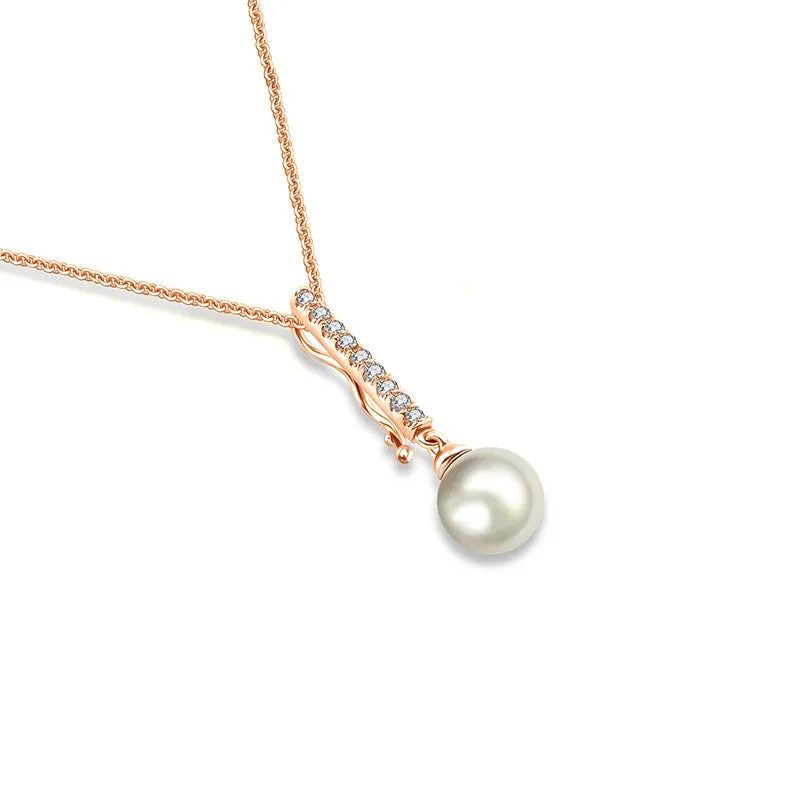 18k Gold 2 ways Line Shaped Diamond Necklace with Pearl
