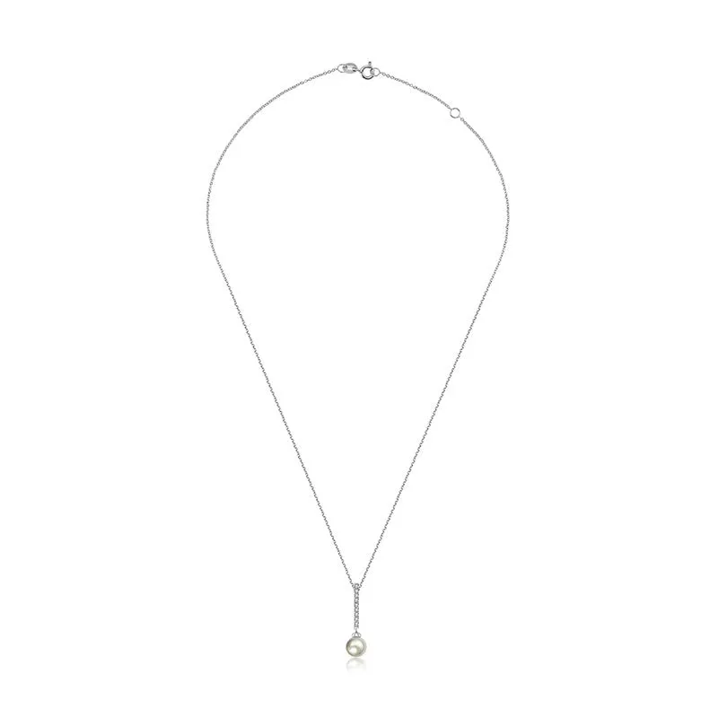 18k Gold 2 ways Line Shaped Diamond Necklace with Pearl
