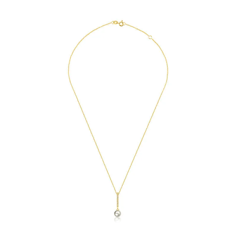 18k Gold 2 ways Line Shaped Diamond Necklace with Pearl