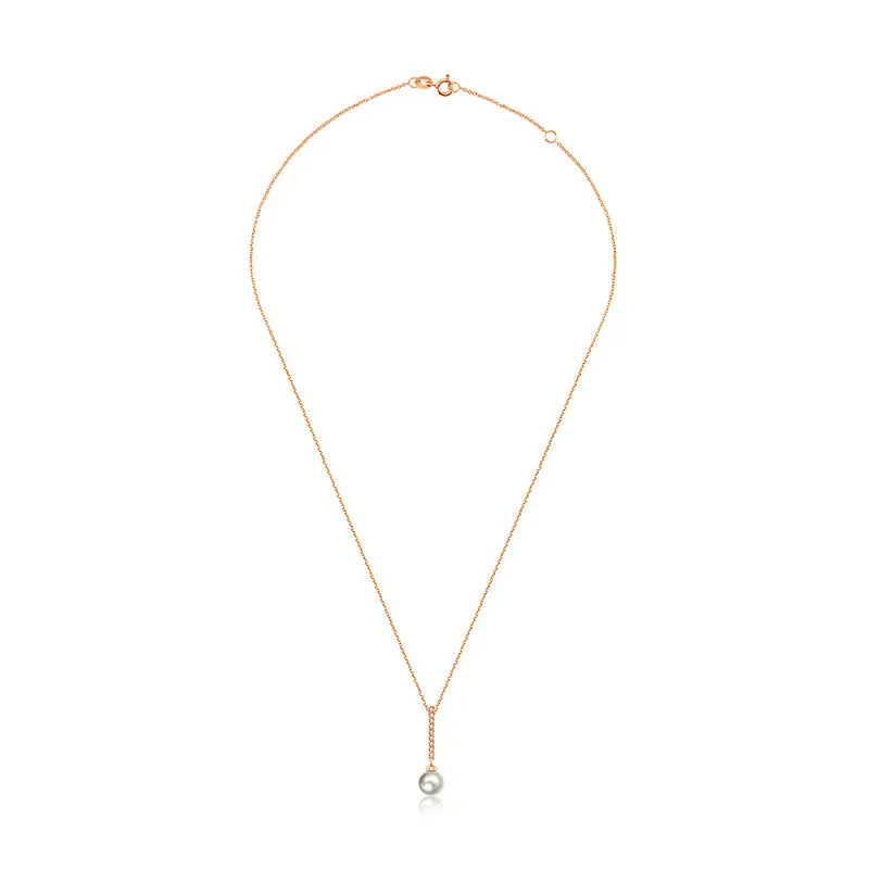 18k Gold 2 ways Line Shaped Diamond Necklace with Pearl
