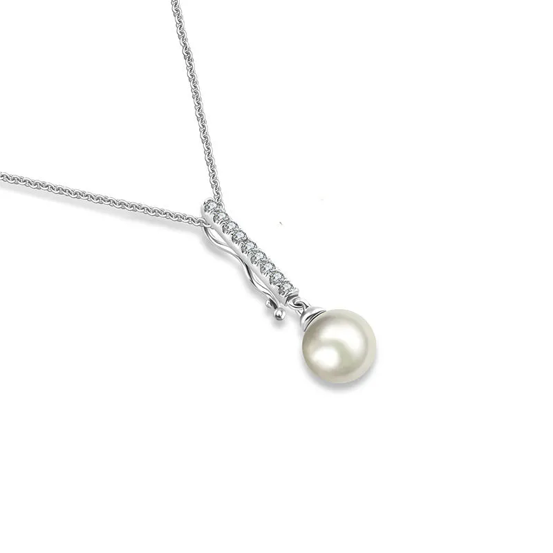 18k Gold 2 ways Line Shaped Diamond Necklace with Pearl